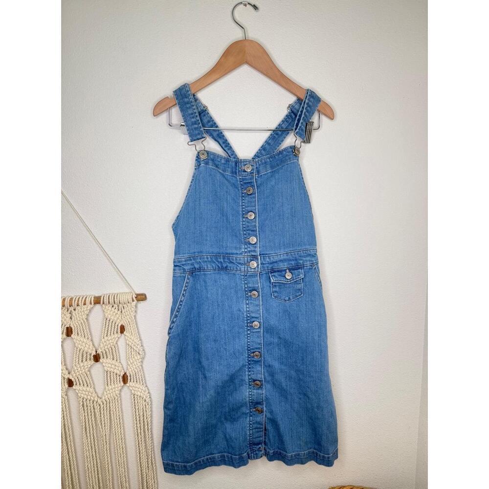 Gap Jean Jumper Womens Sz S Blue Overall Denim Button Front Fitted Bib Square